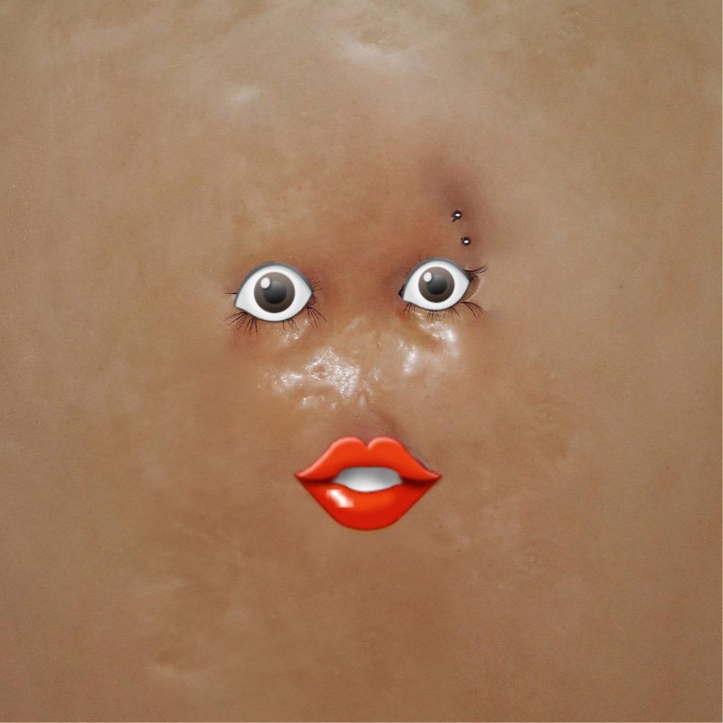 Shygirl's album cover with eye emojis placed on the eyes (meme)